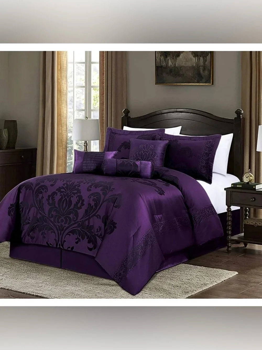 Purple Damask king 3 piece Comforter Set